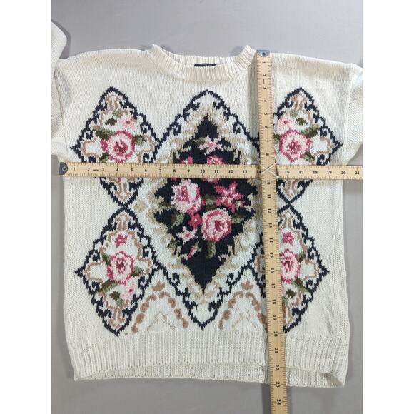 Vintage Beldoch Popper Sweater S Floral Knit Ramie Cotton Cottagecore 80s - Picture 6 of 10